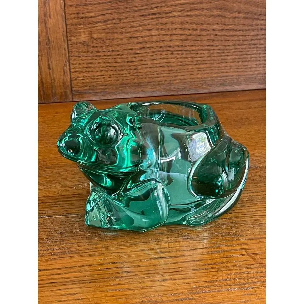 Indiana Glass Frog Votive Holder Spanish Green #07138 Art Glass 4